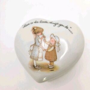 Vintage 70s Holly Hobbie Heart Shaped Porcelain Trinket Box Japan Cottagecore